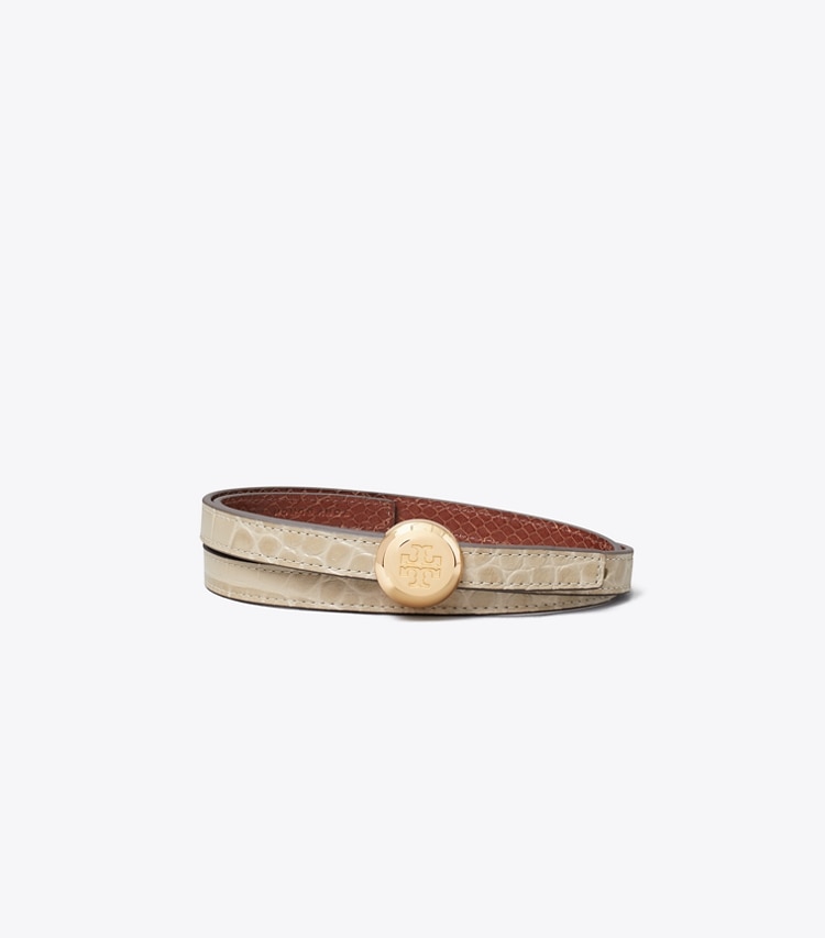 Tory Burch designer belts Romy Croc-Embossed Reversible Belt in Light Hickory / Sweet Maple front
