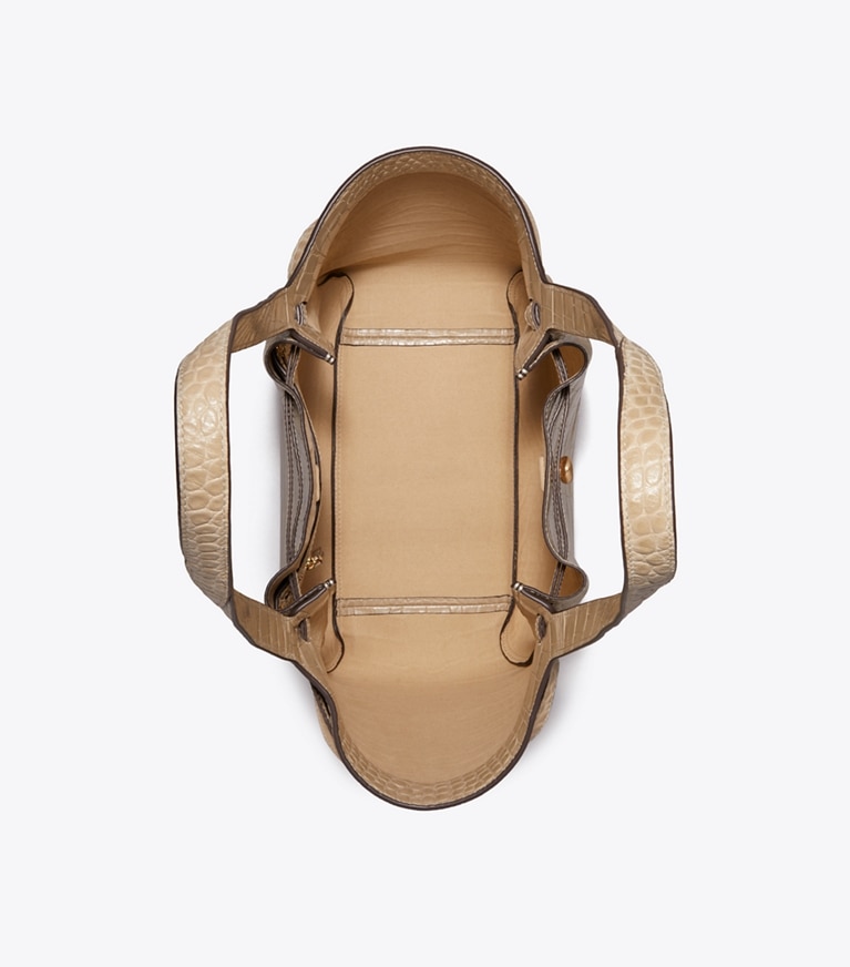 Tory Burch designer tote bags Romy Croc-Embossed Tote in Light Hickory overhead