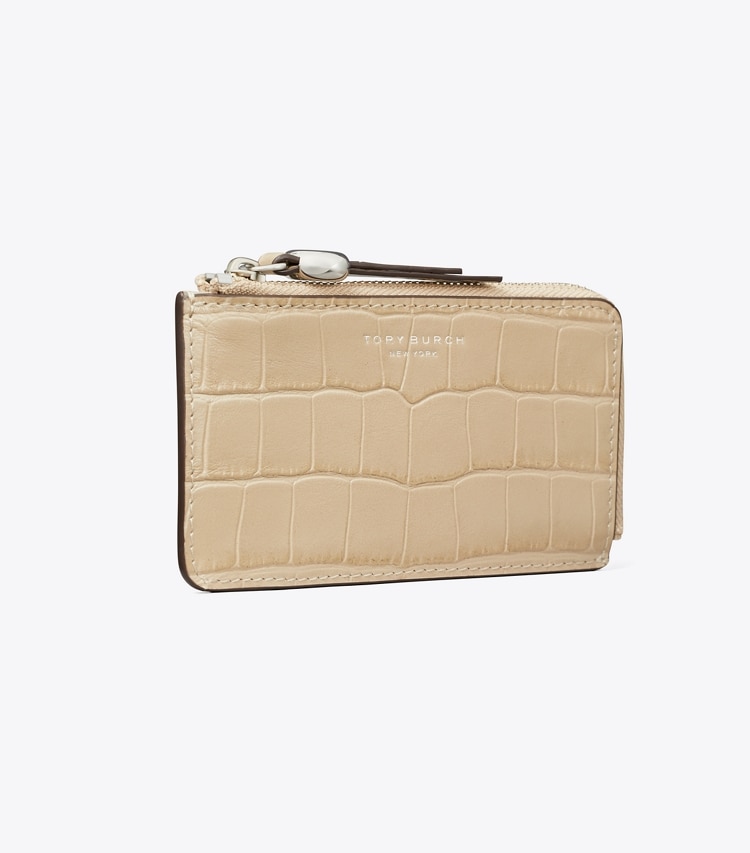Tory Burch designer card cases Romy Croc-Embossed Zip Card Case in Light Hickory angle