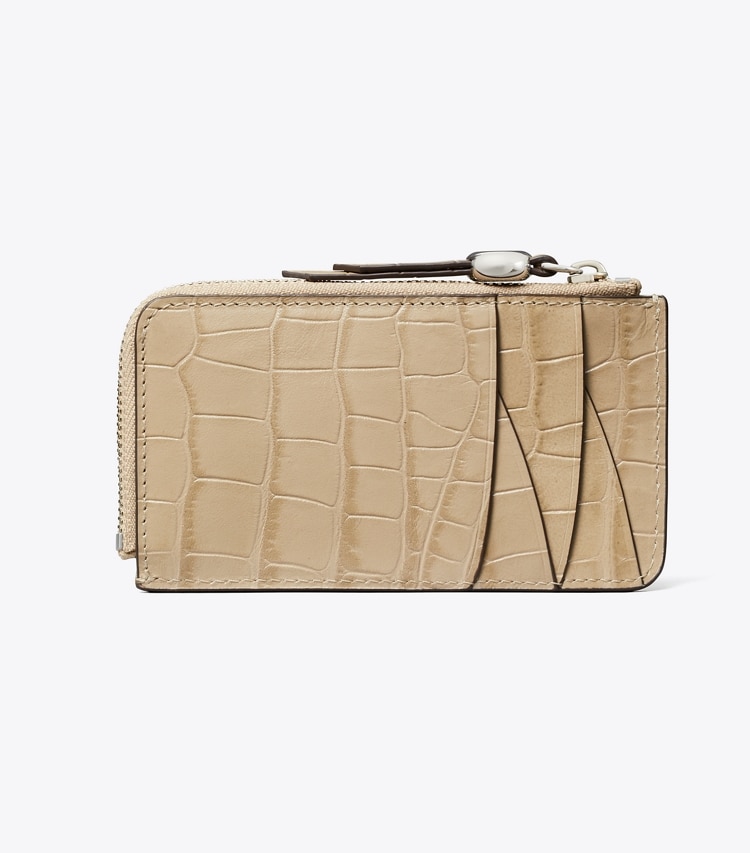 Tory Burch designer card cases Romy Croc-Embossed Zip Card Case in Light Hickory back