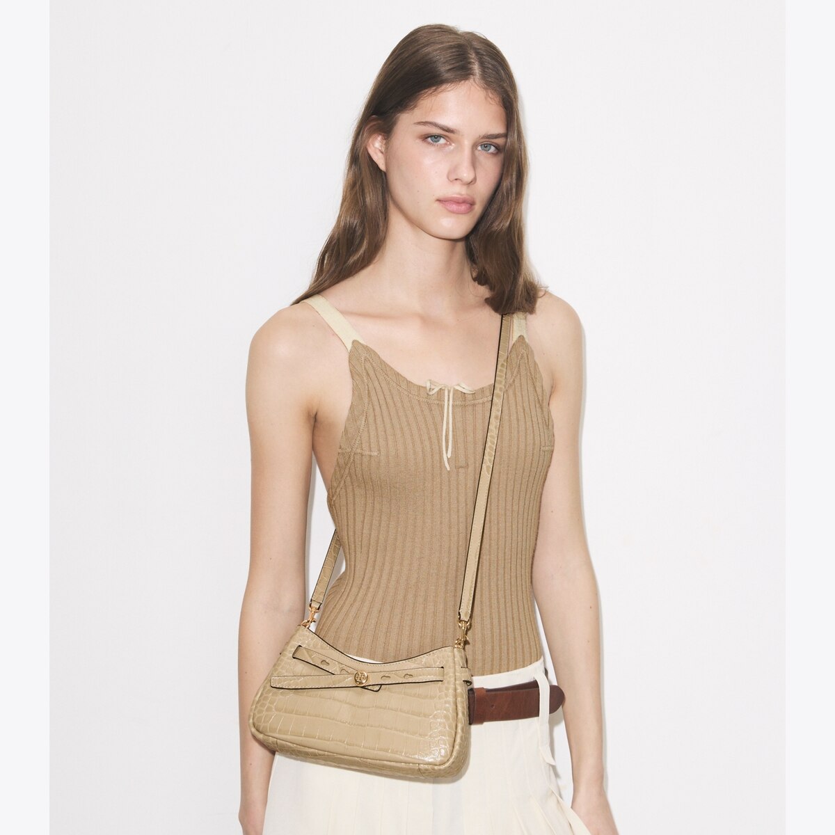 Romy Croc-Embossed Zip Top Crossbody Bag: Women's Designer