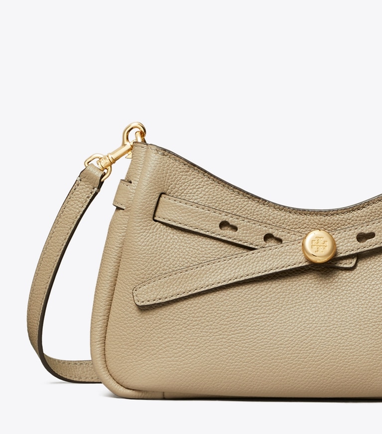 Tory Burch designer crossbody bags Romy Crossbody Bag mit Reißverschluss oben in Soft Cement detail