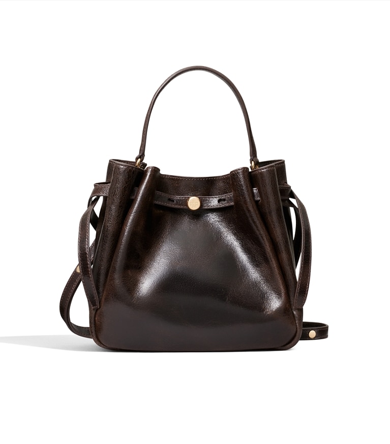Tory Burch designer crossbody bags Romy Distressed Bucket Bag in Dark Brown additional