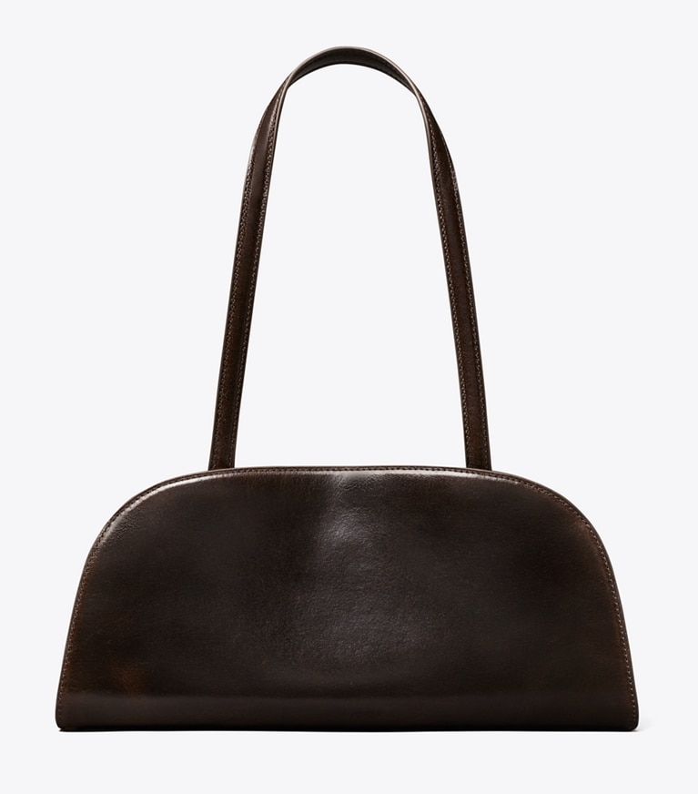 Tory Burch designer shoulder bags Romy Distressed East West Bauletto in Dark Brown back