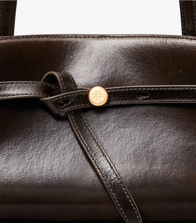 Tory Burch designer shoulder bags Romy Distressed East West Bauletto in Dark Brown detail