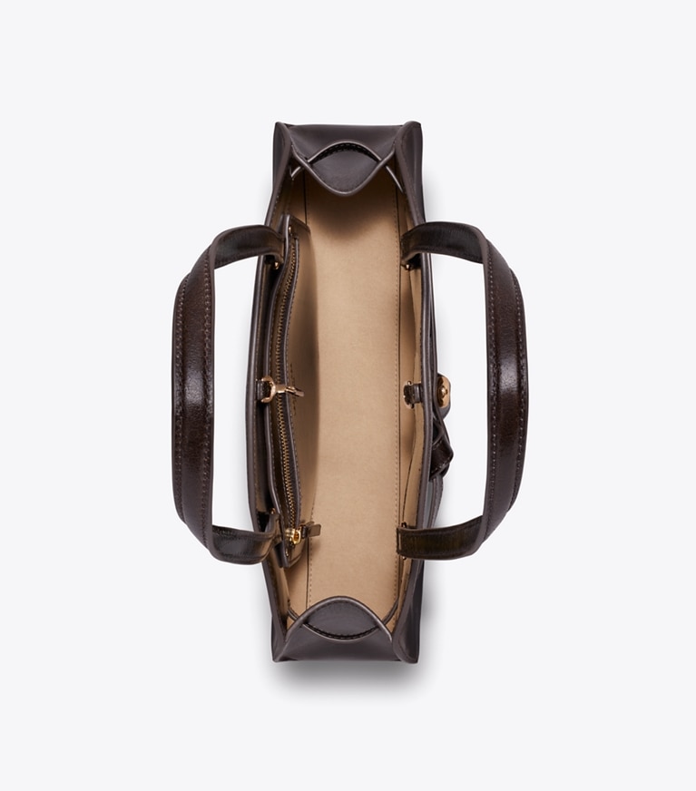 Tory Burch designer shoulder bags Romy Distressed East West Bauletto in Dark Brown overhead