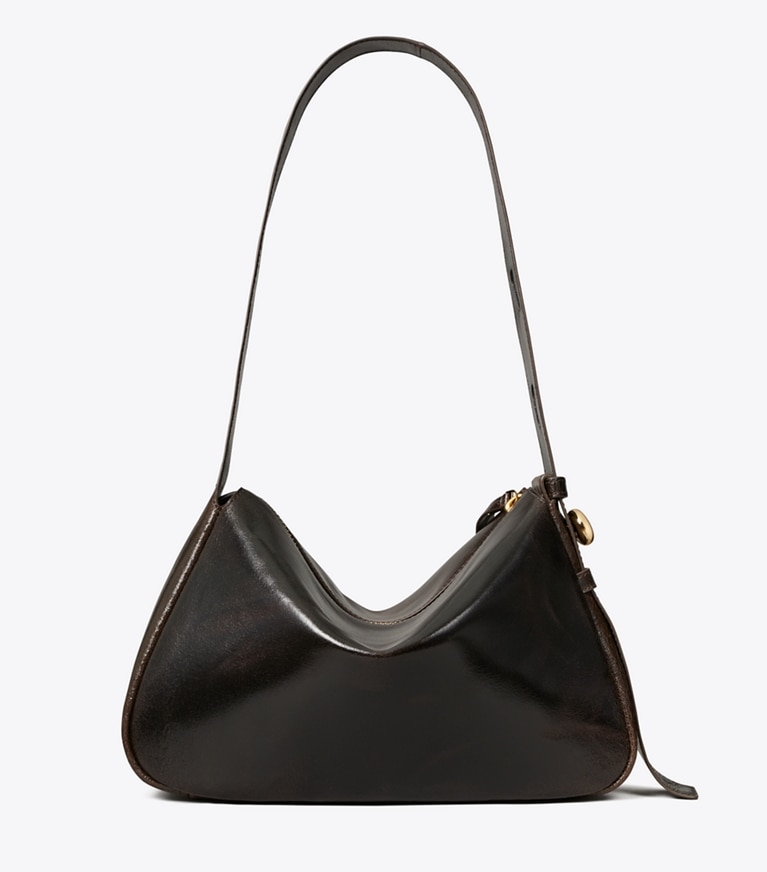 Tory Burch designer shoulder bags Romy Distressed Shoulder Bag in Dark Brown back