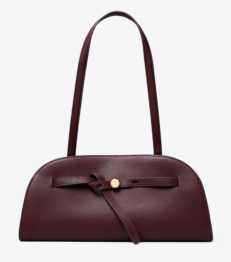 Tory Burch designer shoulder bags Romy East-West Bauletto in Dark Carmine front