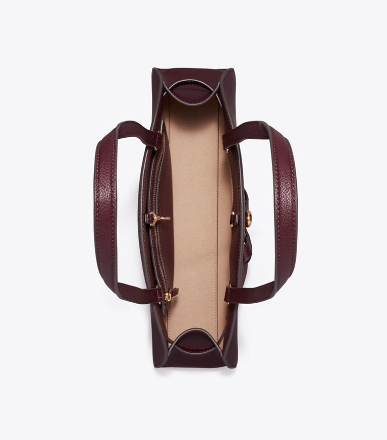 Tory Burch designer shoulder bags Romy East-West Bauletto in Dark Carmine overhead