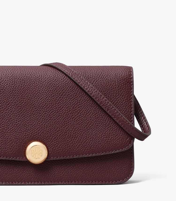 Tory Burch designer crossbody bags Romy Flap Crossbody in Dark Carmine detail