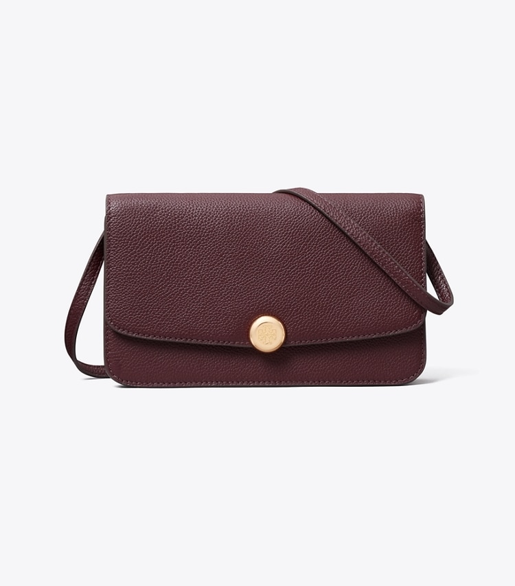 Tory Burch designer crossbody bags Romy Flap Crossbody in Dark Carmine front