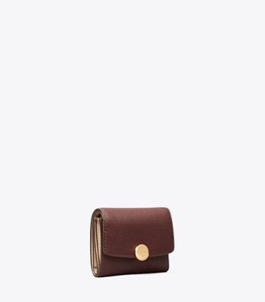 Tory Burch designer wallets Romy Flap Wallet in Dark Carmine angle