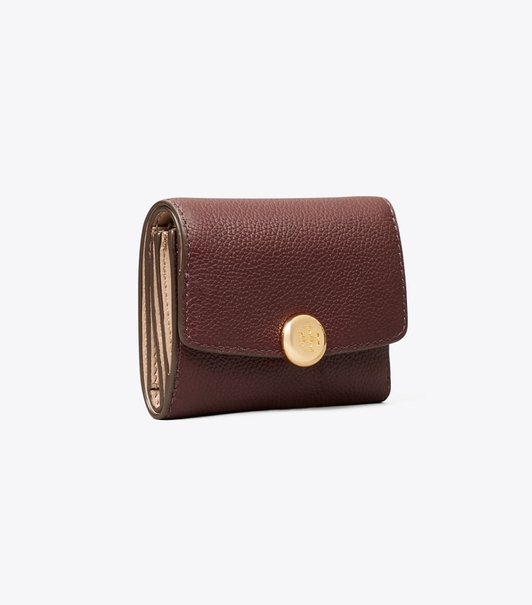 Tory Burch designer wallets Romy Flap Wallet in Dark Carmine angle