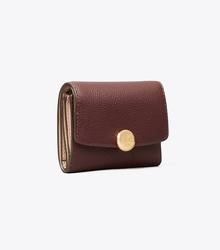 Tory Burch designer wallets Romy Flap Wallet in Dark Carmine angle