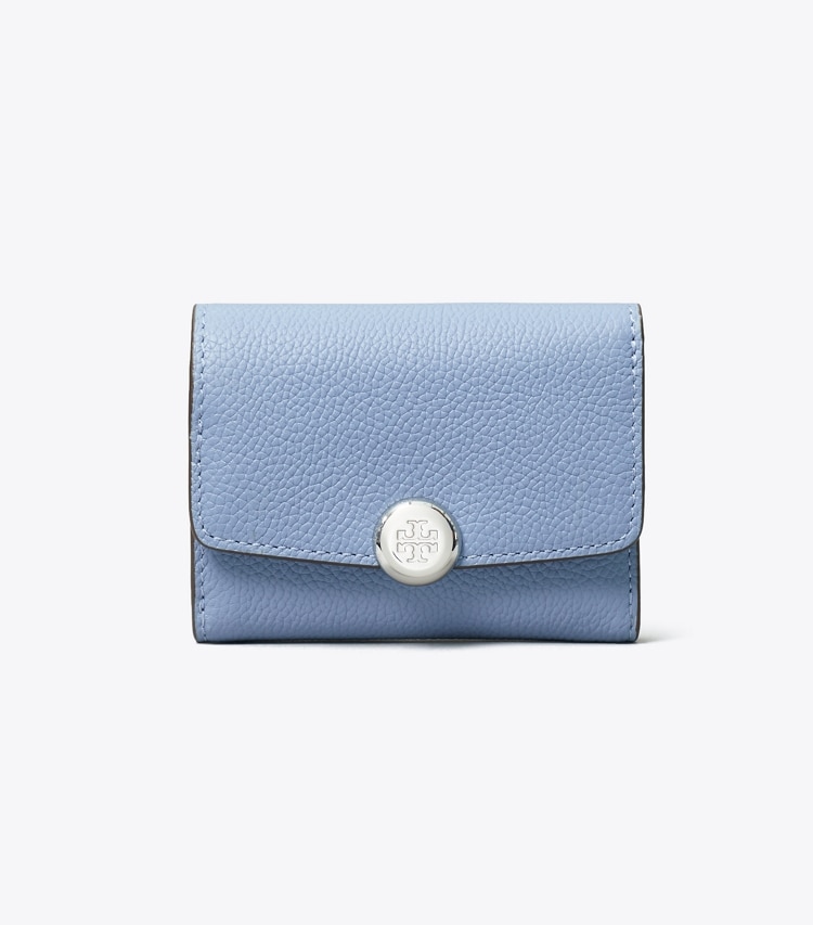 Tory Burch designer wallets Romy Flap Wallet in Steel Blue front