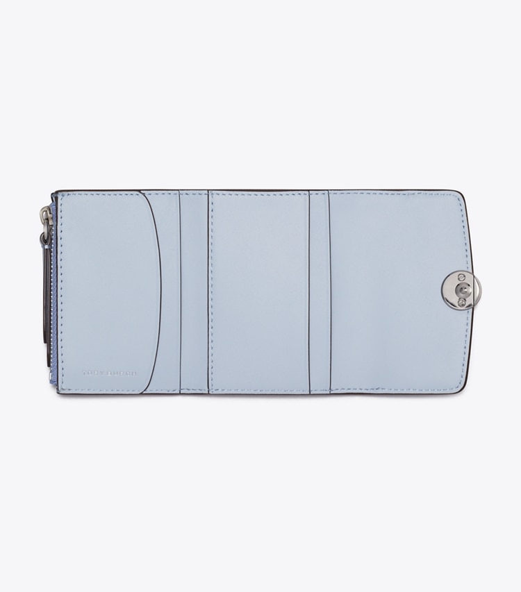 Tory Burch designer wallets Romy Flap Wallet in Steel Blue overhead