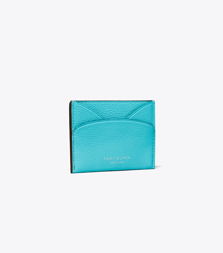 Tory Burch designer card cases Romy Flat Card Case in Soft Turquoise angle