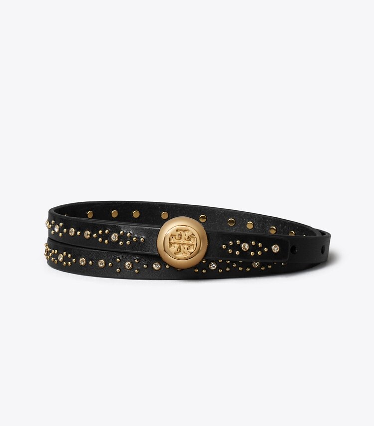 Tory Burch designer gürtel Romy Gürtel mit Nieten in Black / Gold front