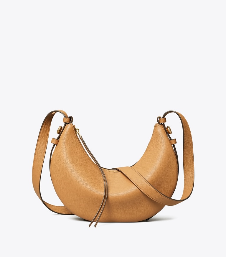 Tory Burch designer shoulder bags Romy Half Moon Bag in Tiramisu angle