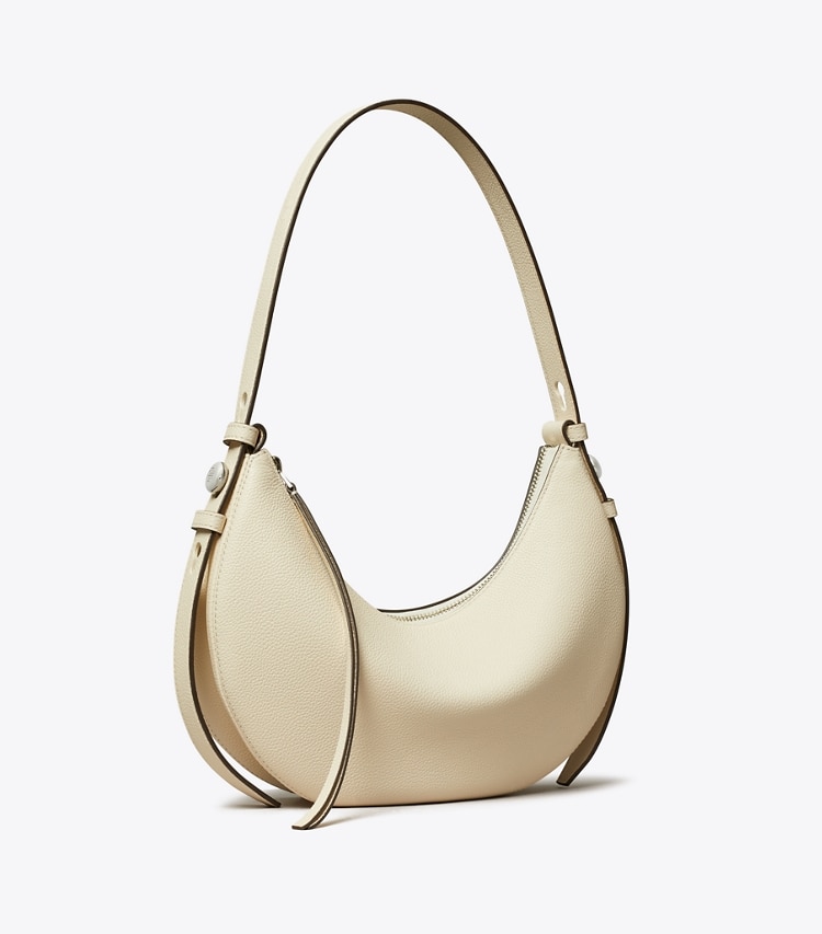 Tory Burch designer shoulder bags Romy Half Moon Bag in Light Cream angle