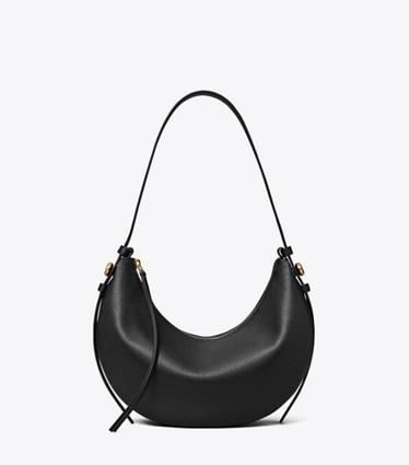 Tory Burch designer shoulder bags Romy Half Moon Bag in Black front
