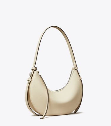 Tory Burch designer schultertaschen Romy Half Moon Tasche in Light Cream angle