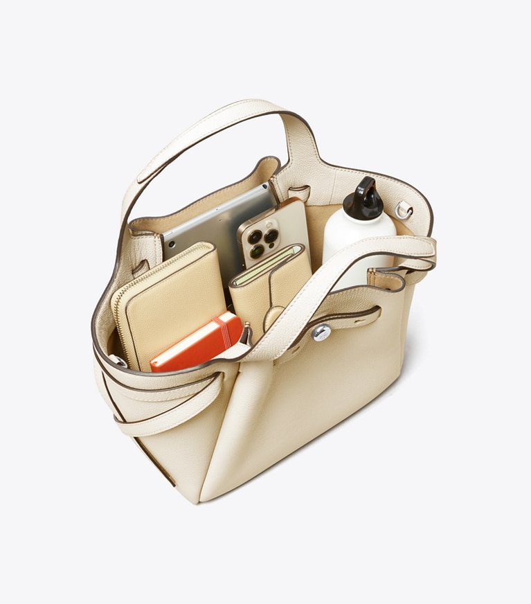 Tory Burch designer tote bags Romy Henkeltasche in Light Cream angle