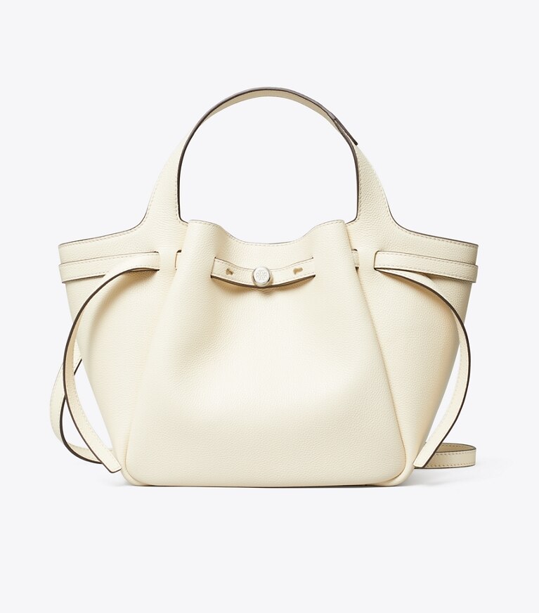 Tory Burch designer tote bags Romy Henkeltasche in Light Cream angle