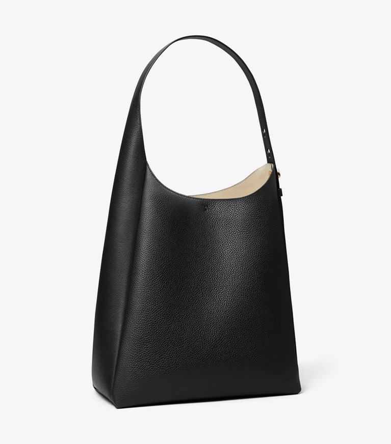 Tory Burch designer hobo bags Romy Hobo Bag in Black angle