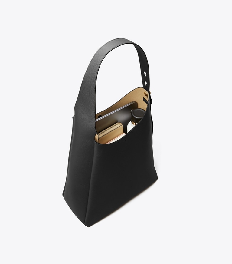 Tory Burch designer hobo bags Romy Hobo Bag in Black angle