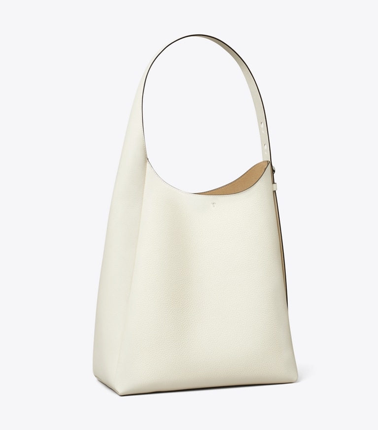Tory Burch designer hobo bags Romy Hobo Bag in Light Cream angle