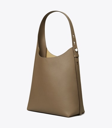 Tory Burch designer hobo bags Romy Hobo Bag in Wild Mushroom angle