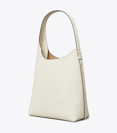 Tory Burch designer hobo bags Romy Hobo Bag in Light Cream angle
