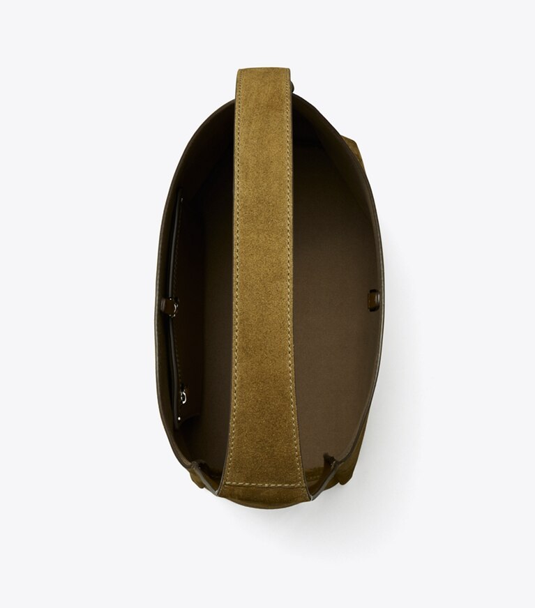 Tory Burch designer hobo bags Romy Hobo Bag aus Wildleder in Deep Olive angle