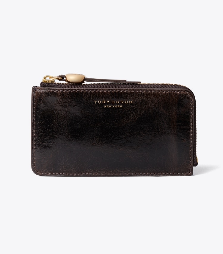 Tory Burch designer kartenetuis Romy Kartenetui im Used-Look mit Reißverschluss in Dark Roast front