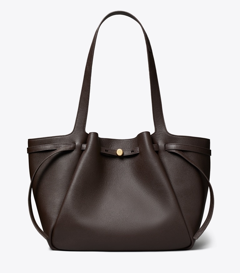Tory Burch designer tote bags Romy Leather Tote in Deep Brown front
