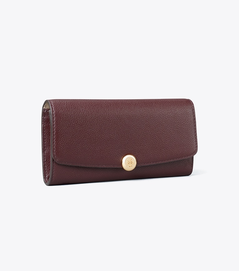 Tory Burch designer 財布 ロミー ロング フラップ ウォレット in Dark Carmine angle