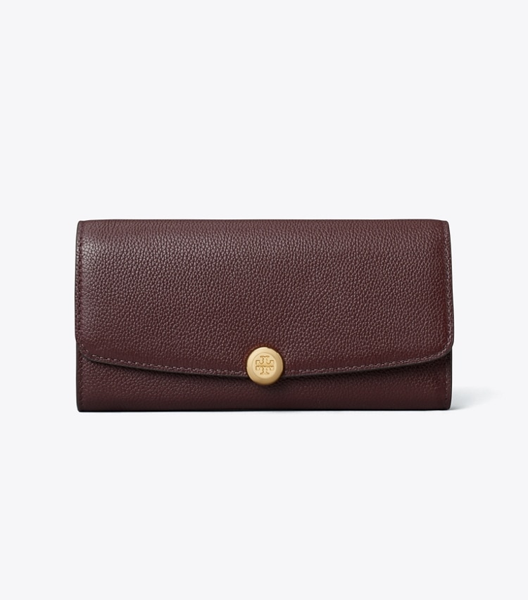 Tory Burch designer 財布 ロミー ロング フラップ ウォレット in Dark Carmine front