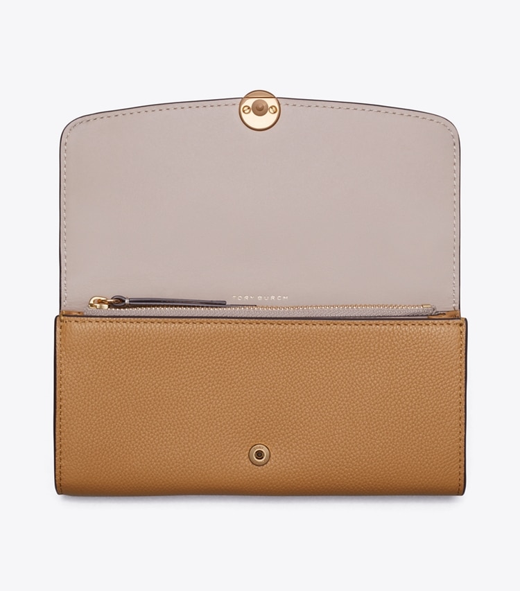 Tory Burch designer wallets Romy Long Flap Wallet in Tiramisu overhead