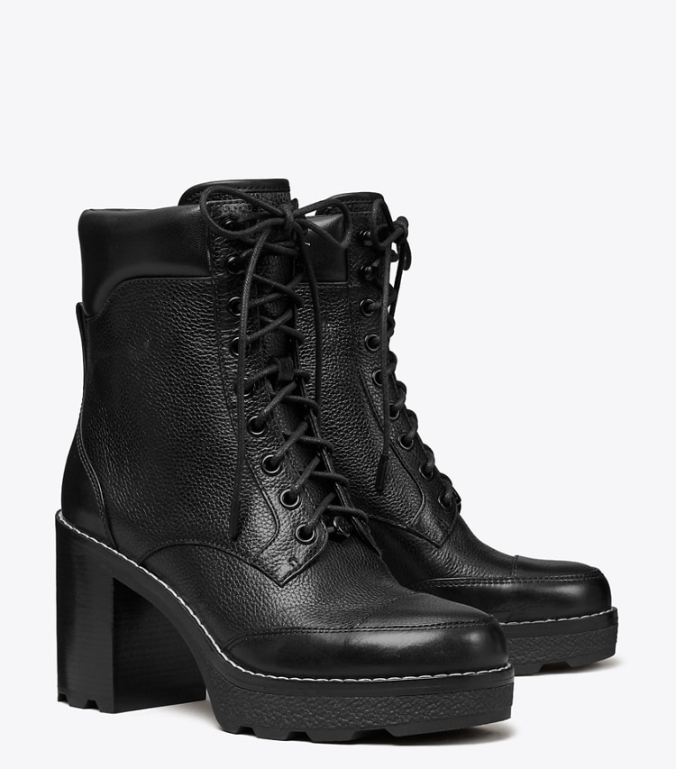 Tory Burch designer ankle boots Romy Lug Heeled Boot in PERFECT BLACK angle