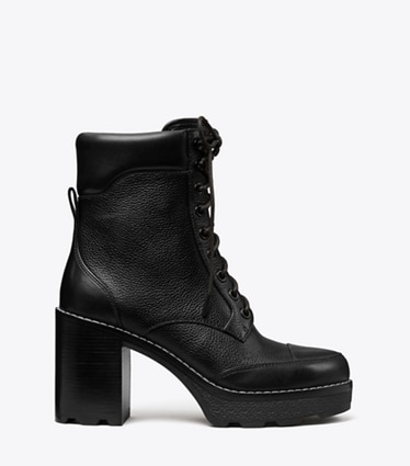 Tory Burch designer ankle boots Romy Lug Heeled Boot in PERFECT BLACK side