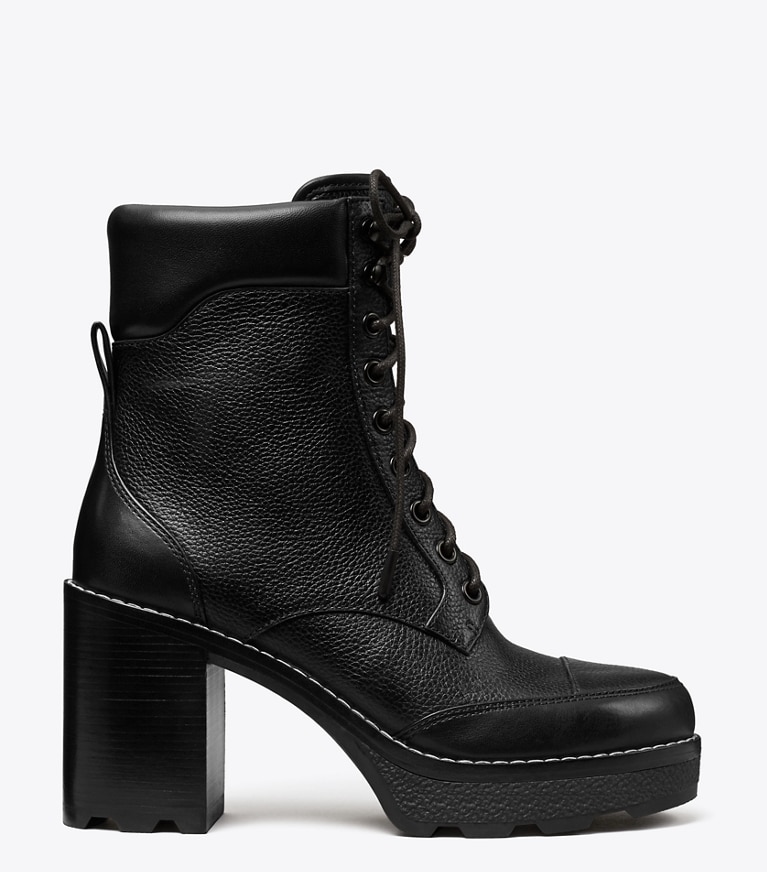 Tory Burch designer ankle boots Romy Lug Heeled Boot in PERFECT BLACK side