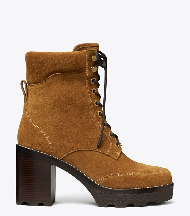 Tory Burch designer ankle boots Romy Lug Heeled Boot in TOFFEE side
