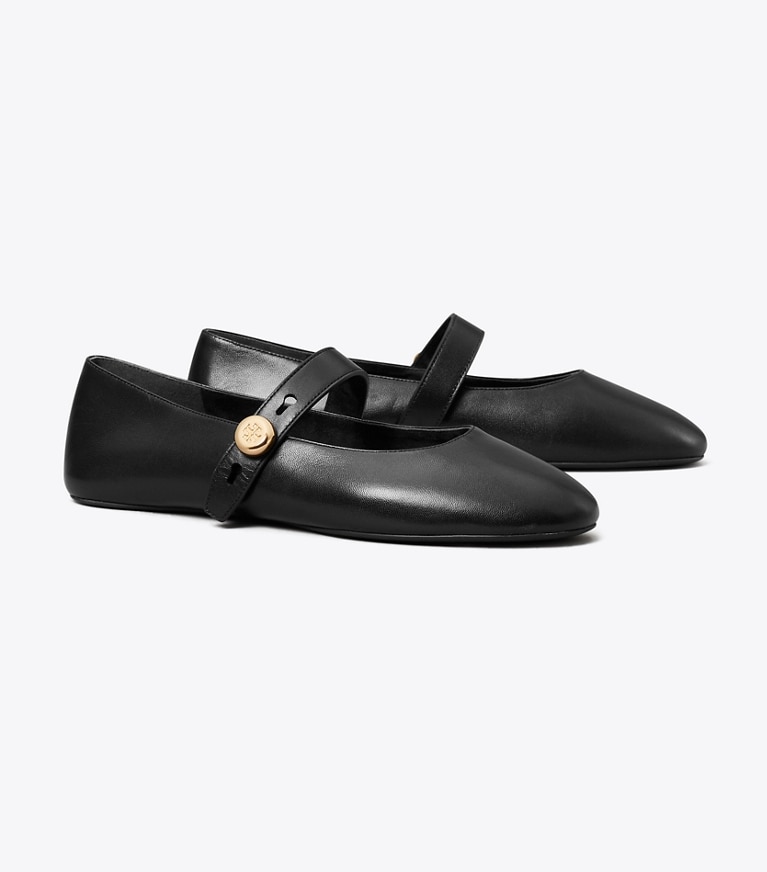 Tory Burch designer フラット ロミー メリージェーン ワイド in PERFECT BLACK angle