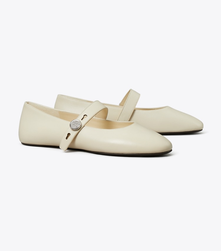 Tory Burch designer flats Romy Mary Jane in LIGHT CREAM angle
