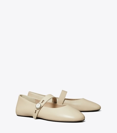 Tory Burch designer flats Romy Mary Jane in LIGHT STONE angle