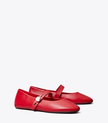 Tory Burch designer flats Romy Mary Jane in TOUCAN RED angle