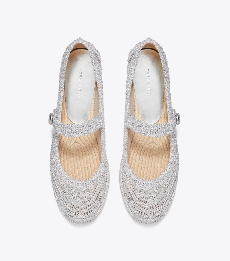 Tory Burch designer espadrilles Romy Mary Jane Espadrille in SILVER overhead
