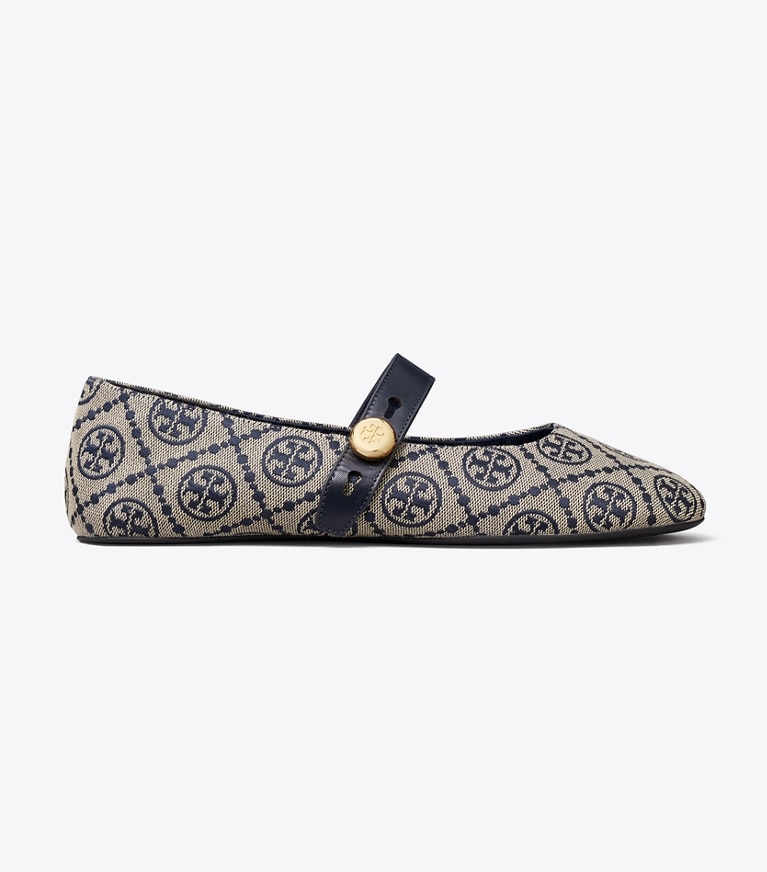 Tory Burch designer flats Romy Mary Jane in NAVY T MONOGRAM side