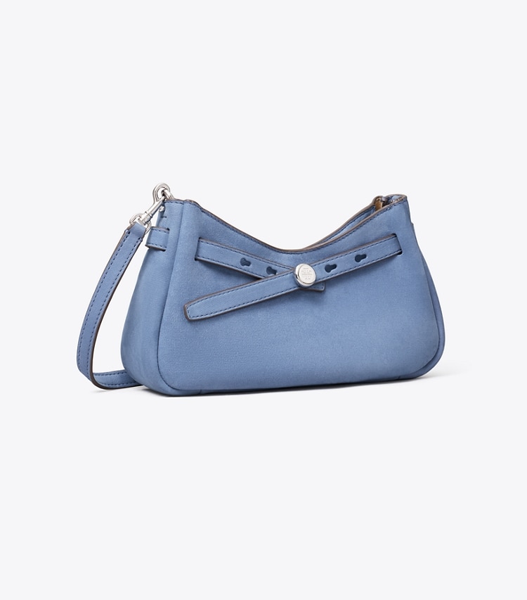 Tory Burch designer crossbody bags Romy Nubuck Zip-Top Crossbody Bag in Soft Blue angle